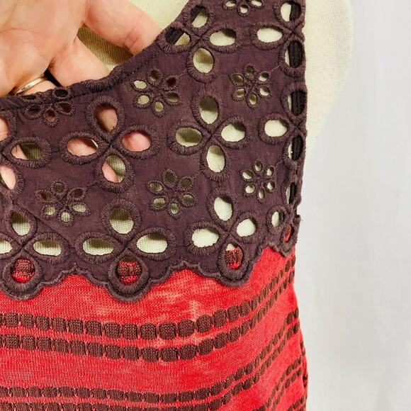 Free People Striped Lace Knit Tunic Brick Red Large - Picture 3 of 9